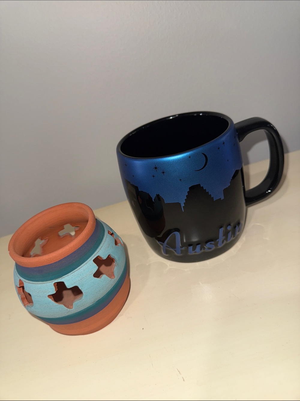 Americaware Austin Ceramic Mug  and Texas Cut Out Santa Fe StyleCandle Holder
